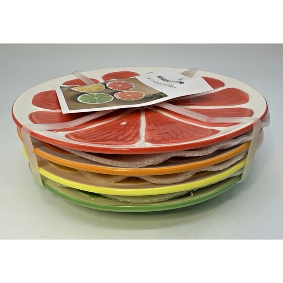 Kirklands Home Set of 4 Ceramic Fruit Plates Red Orange Yellow Green NWT - Picture 7 of 16